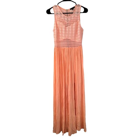 New Without Tags Material Girl Sz Small Sleeveless Peach Womens Lace Maxi Dress - Picture 1 of 8